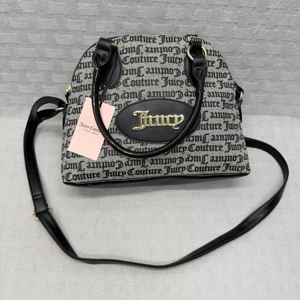 Juicy Couture Satchel Bag Womens Black Monogram Canvas‎ Gold Hardware